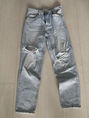 Zara Light Blue Ripped Relaxed Jeans